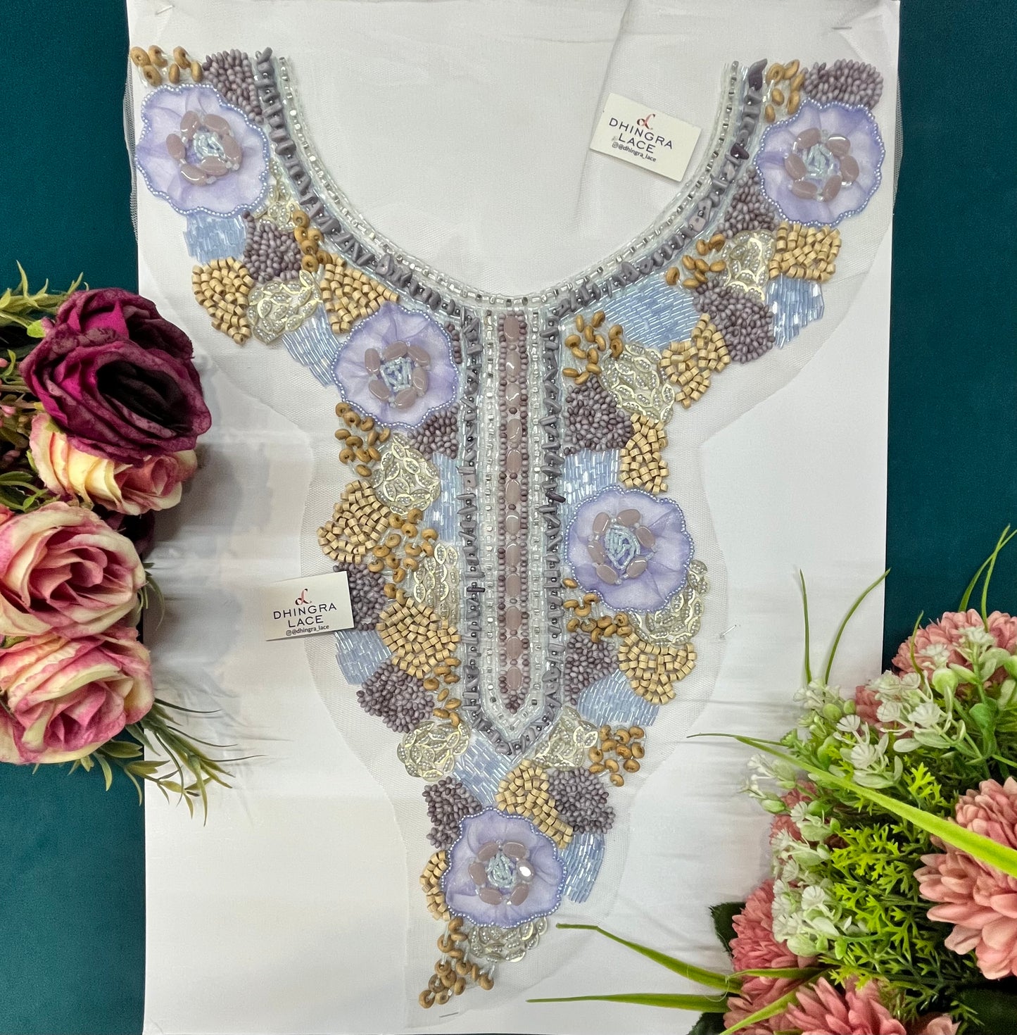 Beautiful Net Based Wooden,Beads,Cutdana& Sequins Work Neck Patches (1 Piece) 070826