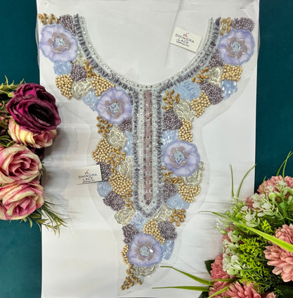 Beautiful Net Based Wooden,Beads,Cutdana& Sequins Work Neck Patches (1 Piece) 070826