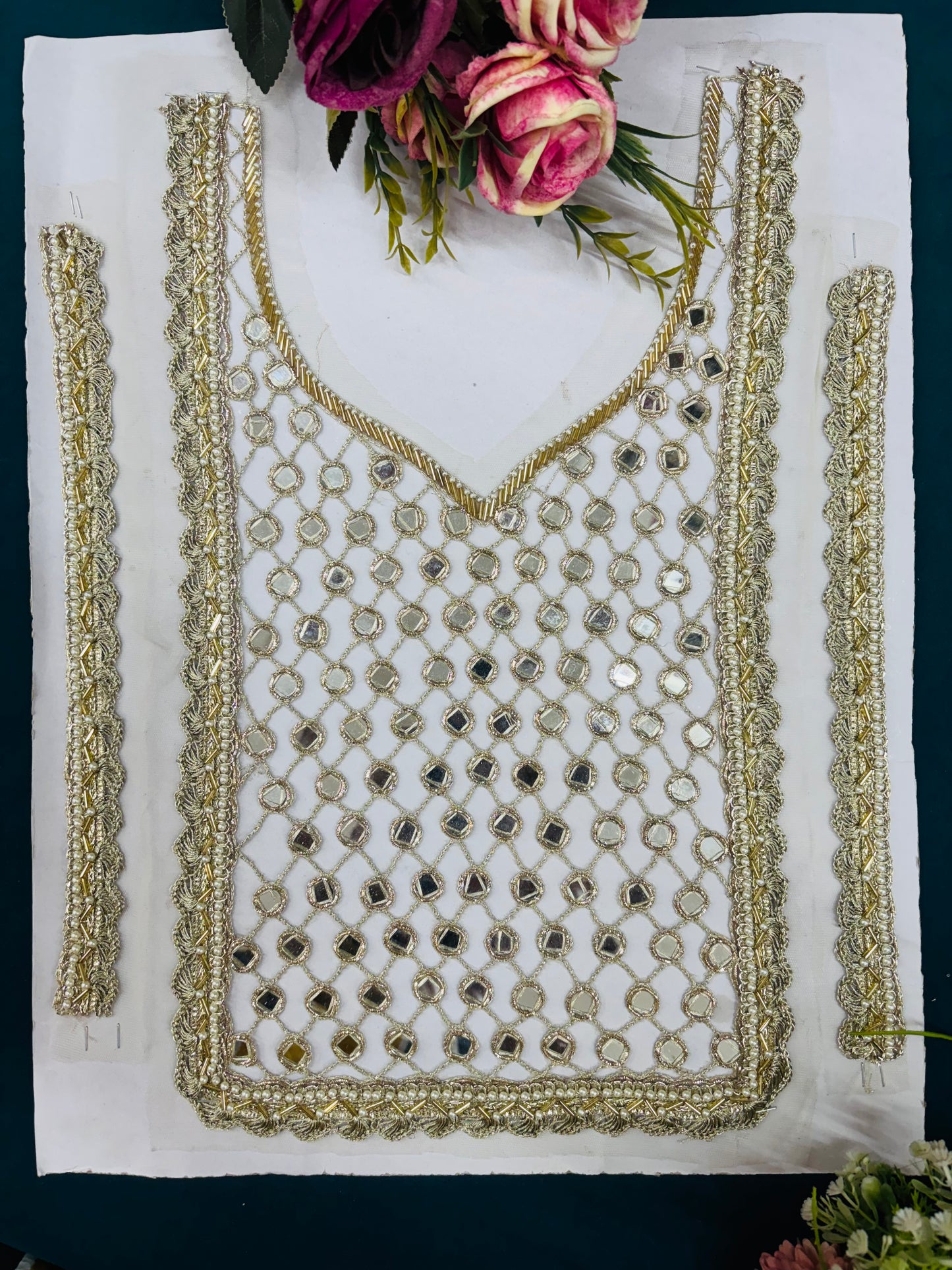 Mirror Cutwork Zardozi Work Neck Patches 030826