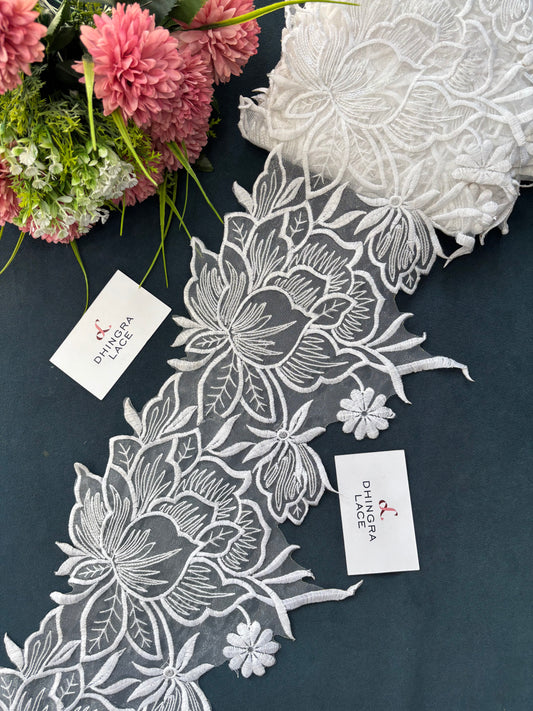 Beautiful Organza Based Flower Lace White 5400/190525/170625