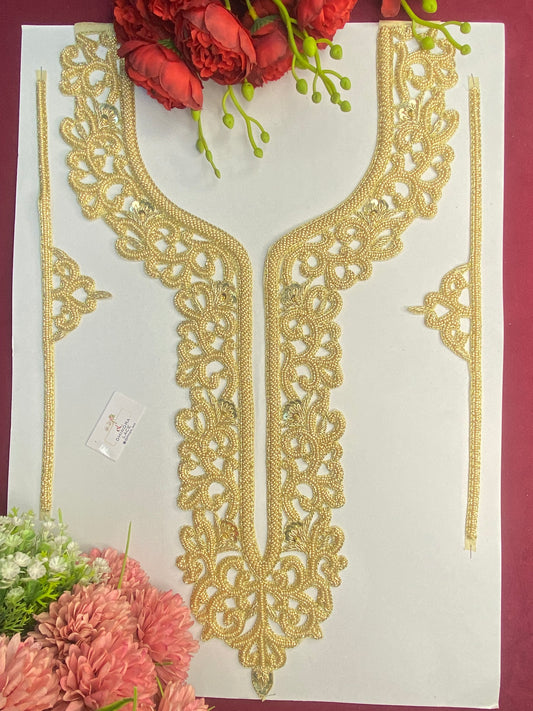 Beautiful Zardozi work Neck Patches With Sleeves Gold 060126