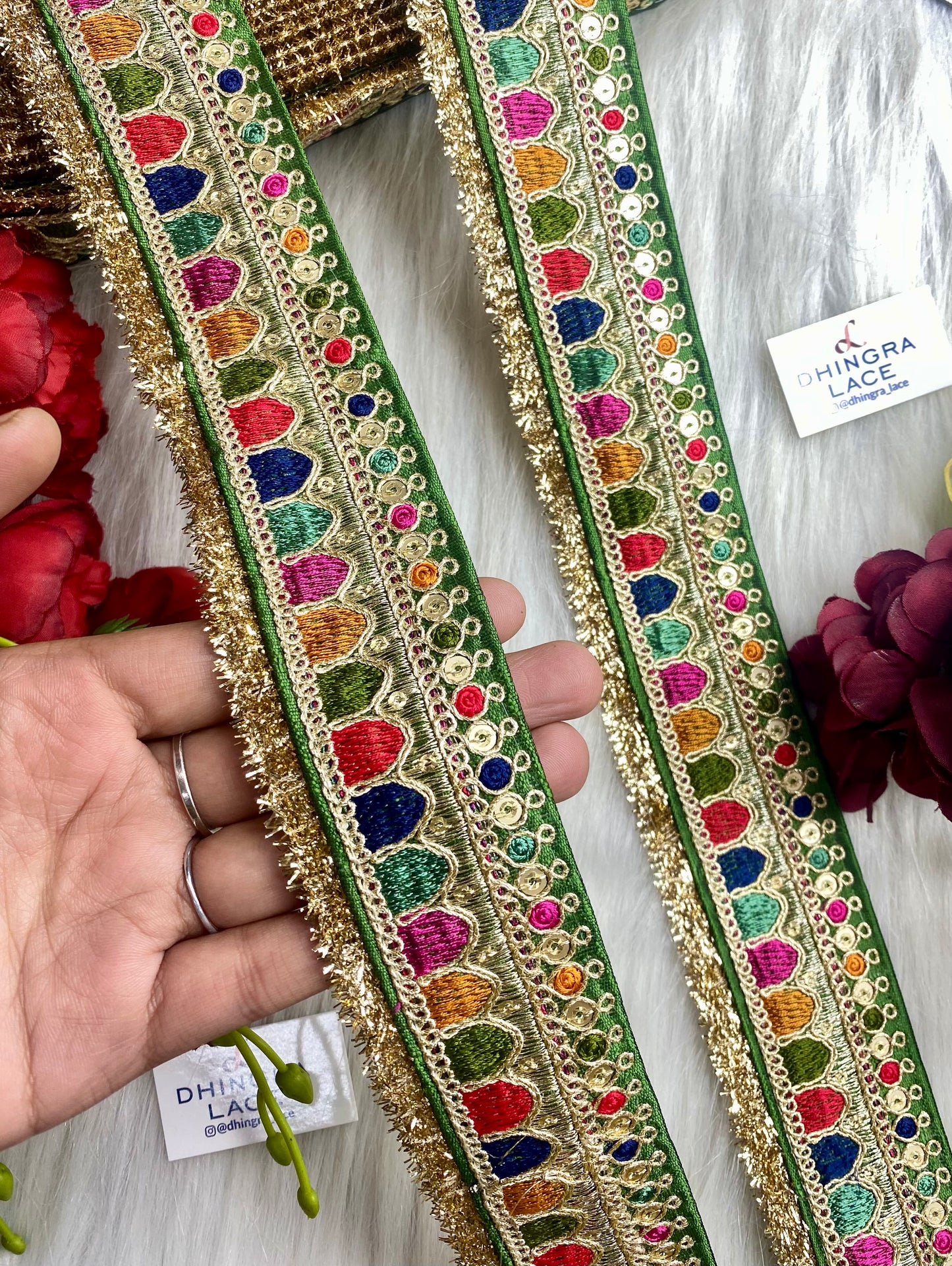 Beautiful Olive Green Multi Sabyasachi 2 Inches Broad Lace 9 Meters 050126