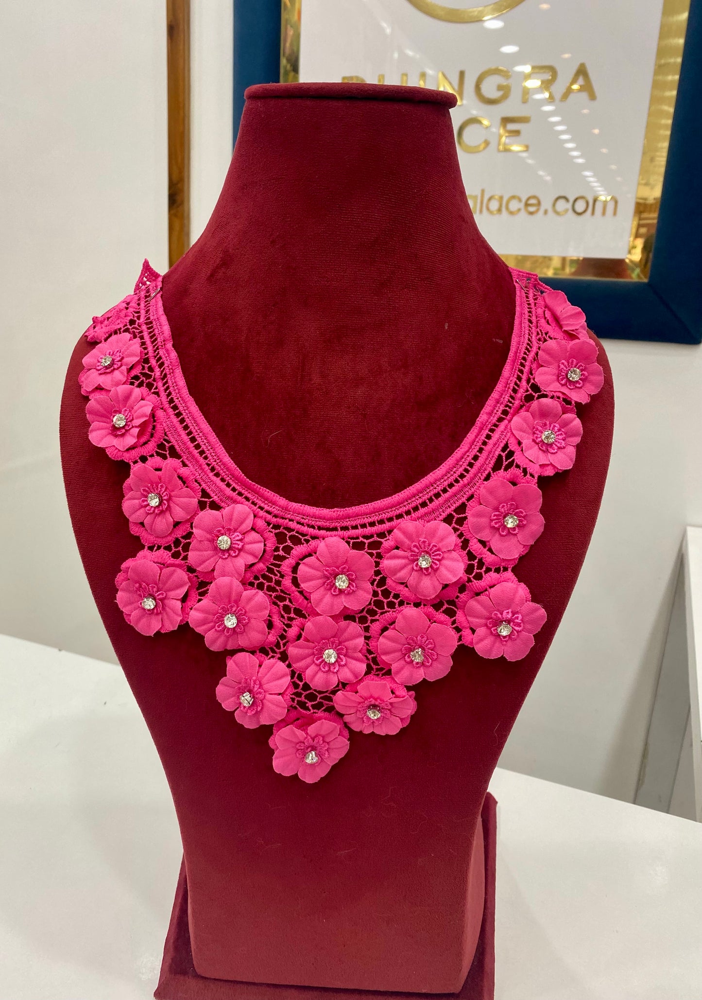 Beautiful Guipure Flower Neck Patch Pink 040326/100426