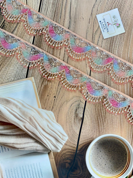 Beautiful Multicolour Peach Hanging Lace 220725