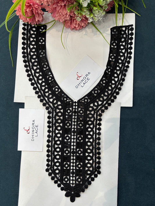 Beautiful Guipure Sequence Work Neck Black 210525