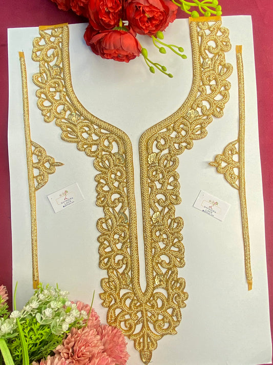 Beautiful Zardozi work Neck Patches With Sleeves Gold 060126