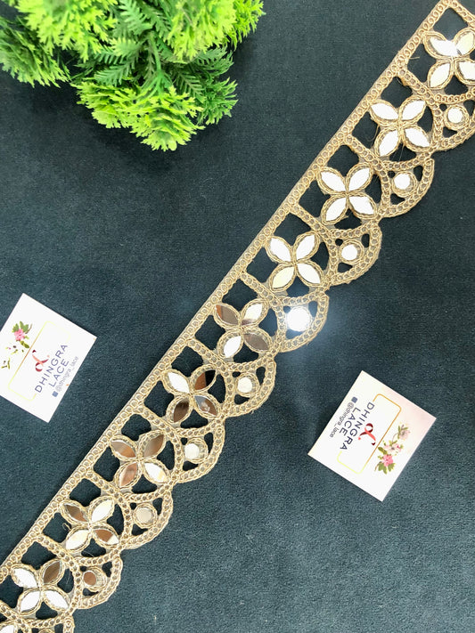 Beautiful Mirror Work Lace Gold 311025
