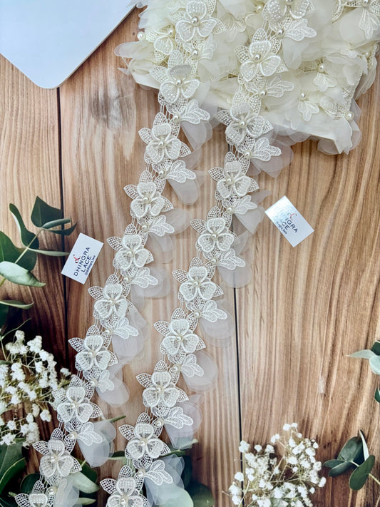 Beautiful Pearl Work Guipure Hanging Lace Off White 130226