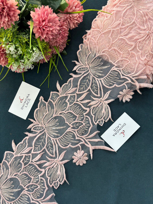 Beautiful Organza Based Flower Lace Baby Pink 5400/190525/170625