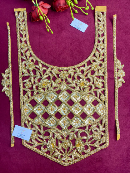 Beautiful Zardozi work Neck Patches With Sleeves Gold 010126