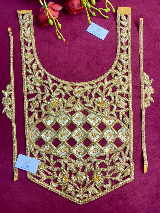 Beautiful Zardozi work Neck Patches With Sleeves Gold 010126