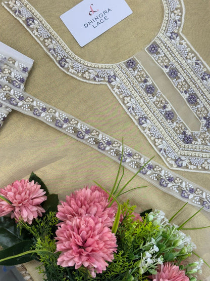 Beautiful Net Based Handwork Neck With 1 Meter Lace 060525