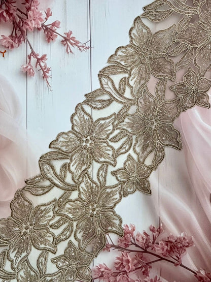 Beautiful Organza Based Zari Work Lace Antique Bronze 260725/ 280725