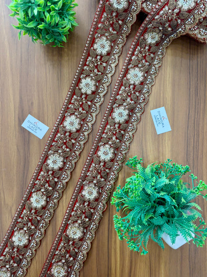 Beautiful Net Based Handwork Lace Maroon 120226