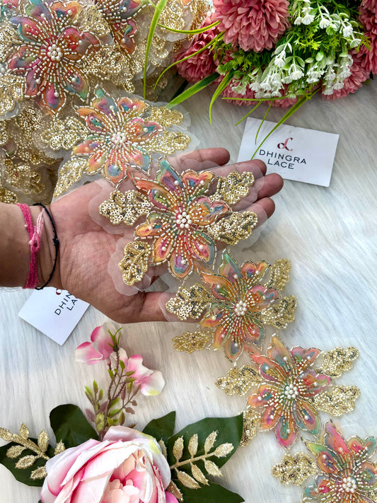 Beautiful Organza Based Handwork Lace Multicolour 190625