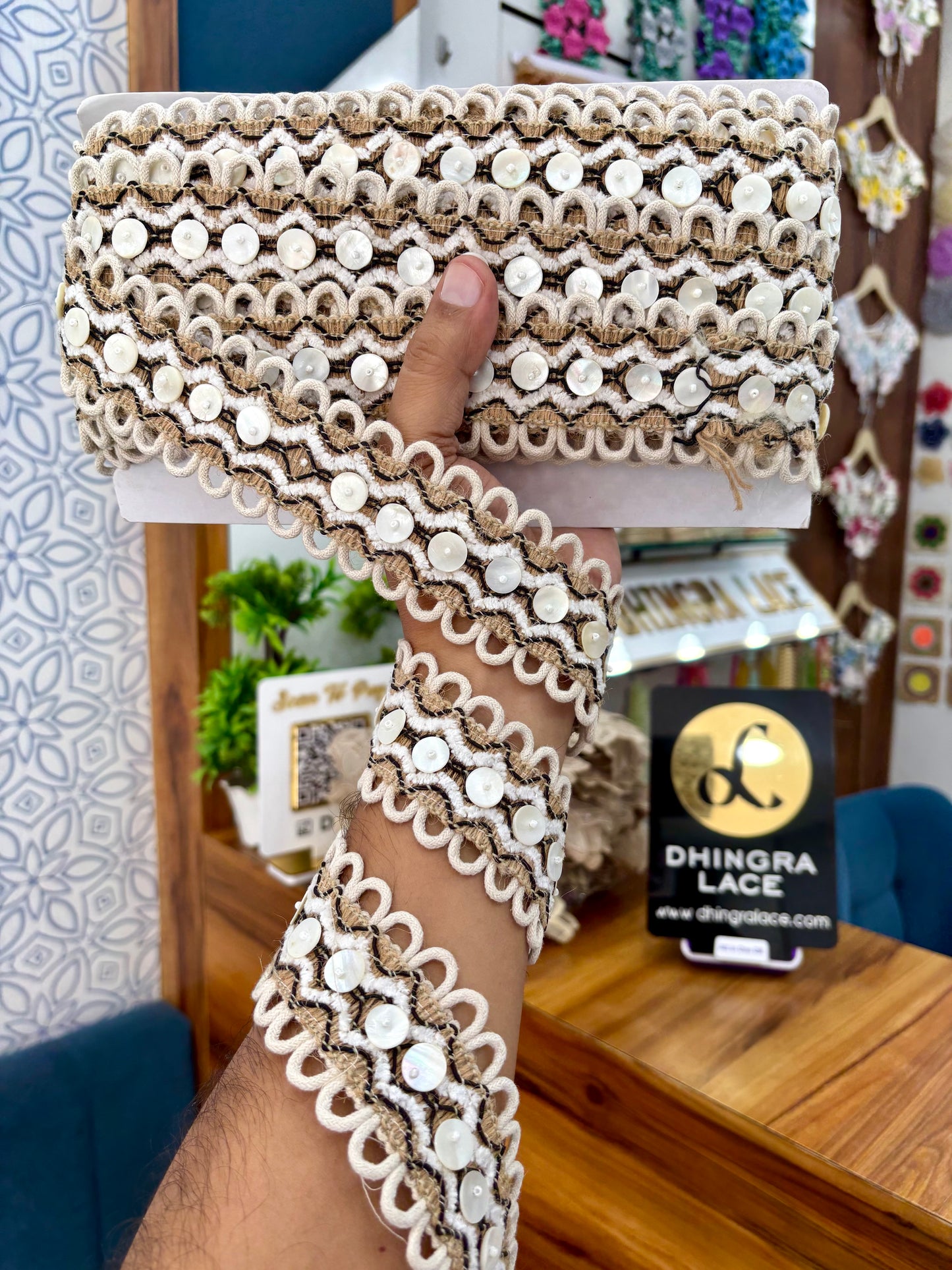 Beautiful Net Based Pearls Work Boho Lace 021025