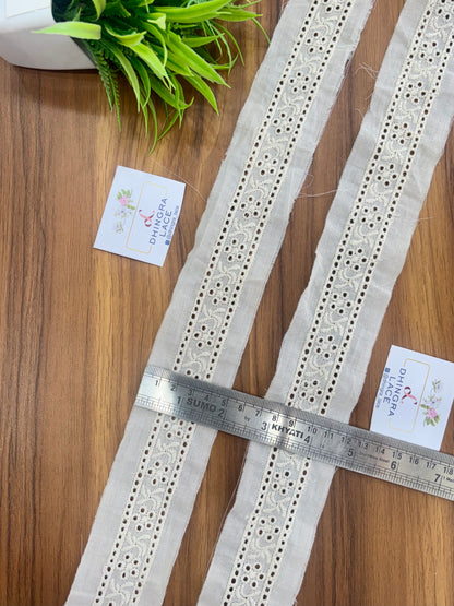 Beautiful Pure Cotton Hakoba Lace Off White Medium W 3.5 Inches (3 Meters )140426