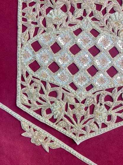 Beautiful Zardozi work Neck Patches With Sleeves Water Gold 010126