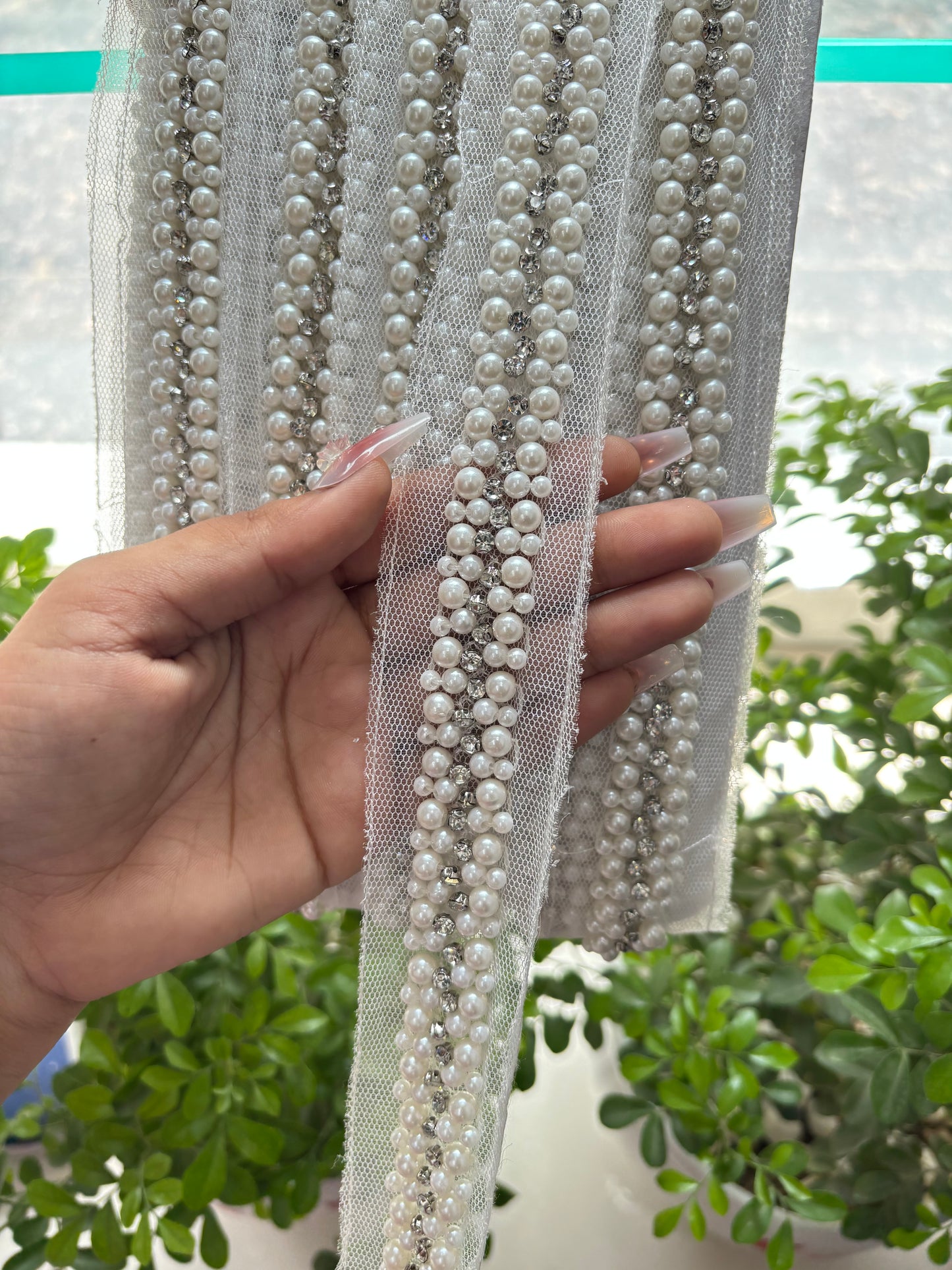 Beautiful Net Based Pearl Work Lace 170725
