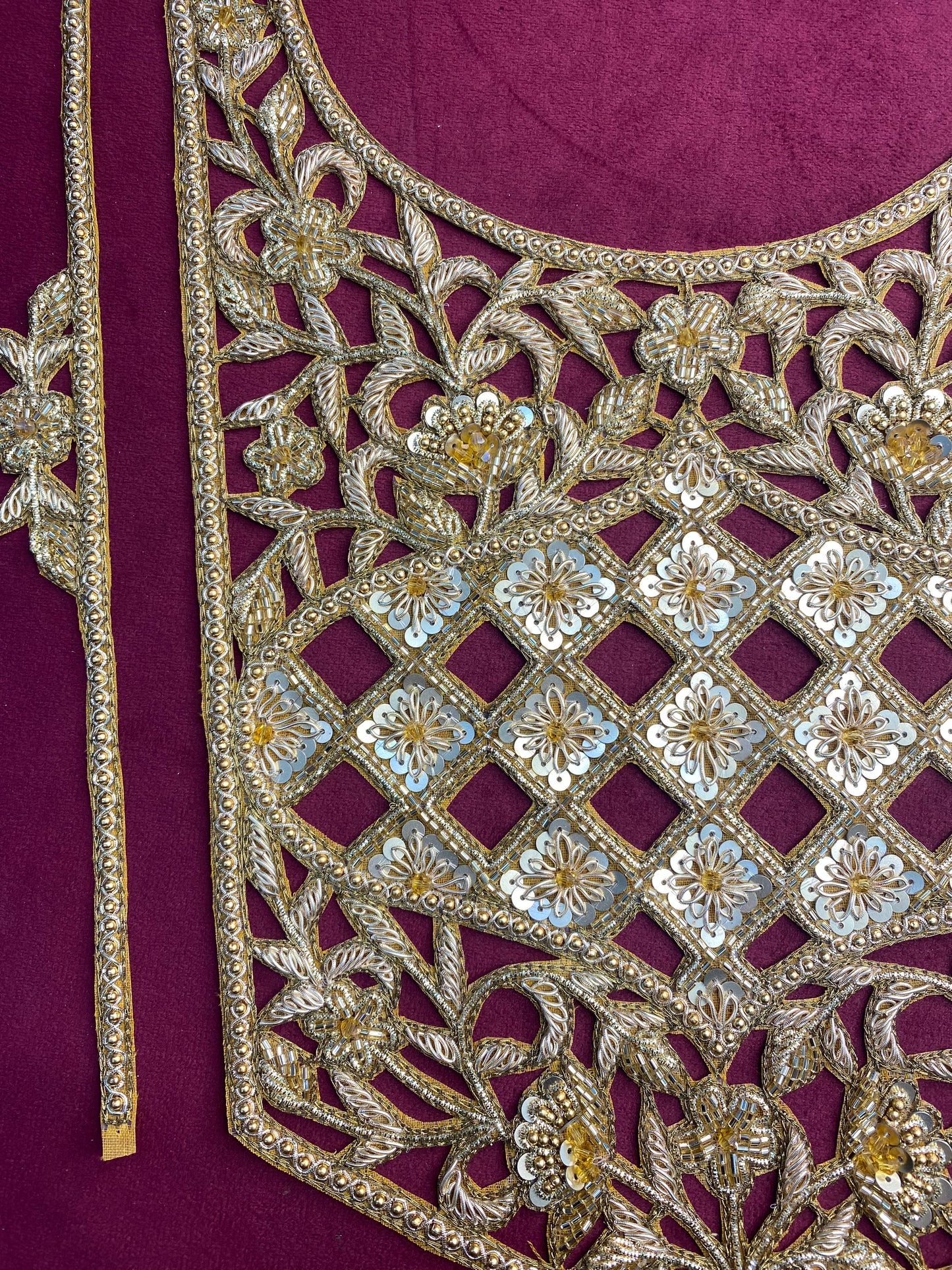 Beautiful Zardozi work Neck Patches With Sleeves Gold 010126