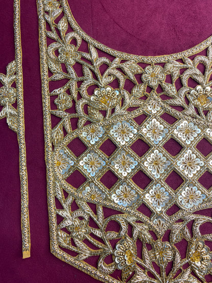 Beautiful Zardozi work Neck Patches With Sleeves Gold 010126