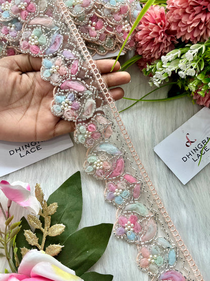 Beautiful Organza Based Handwork Lace Pink Multi 190625/280625