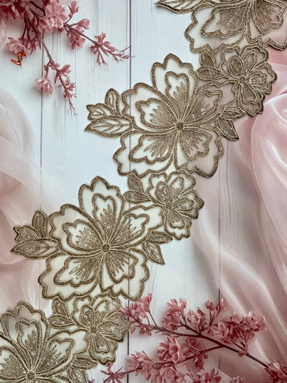 Beautiful Organza Based Zari Work Lace Antique Gold 260725/ 280725