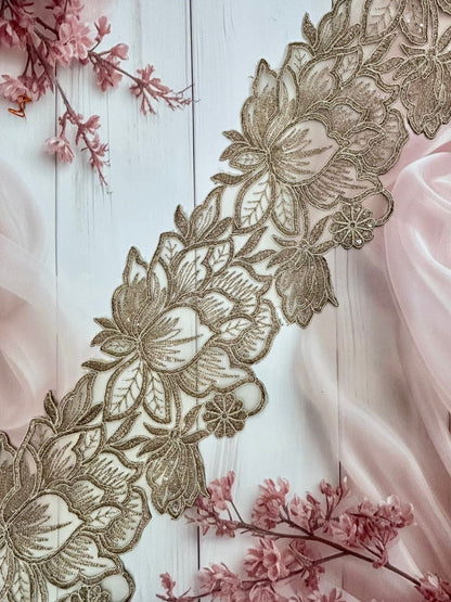 Beautiful Organza Based Zari Work Lace Antique Gold 260725/ 280725