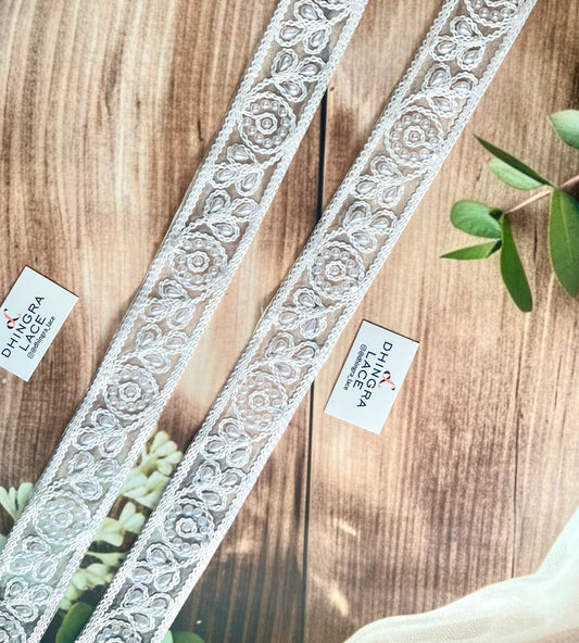 Beautiful Organza Based Thread And Pearls Work Lace 171125