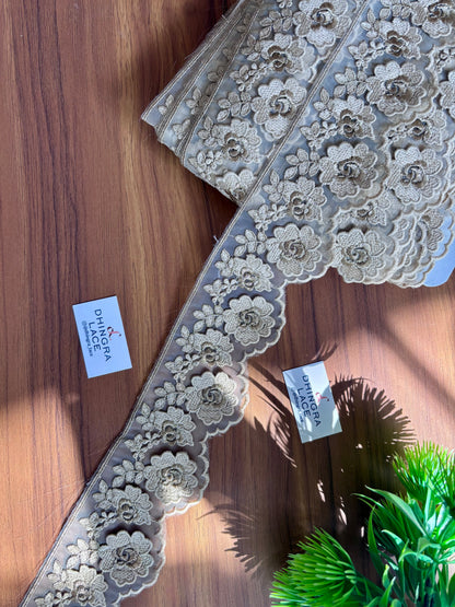 Beautiful Organza Based Guipure And Zari Work Lace Beige 051225