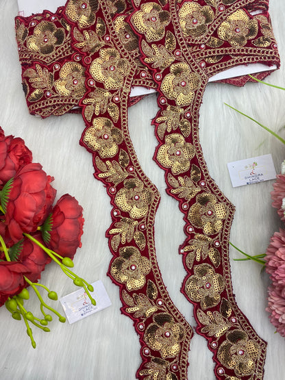 Beautiful Velvet Based 2 Inches Broad Scallop Lace Maroon 9 Meters 070126/090126
