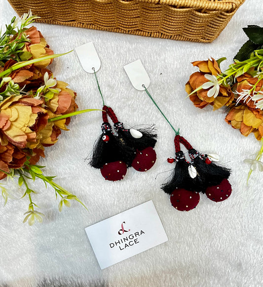 Beautiful Cotton Balls Thread , Evil Eyes And Shells Work Hanging Black And Maroon 131124