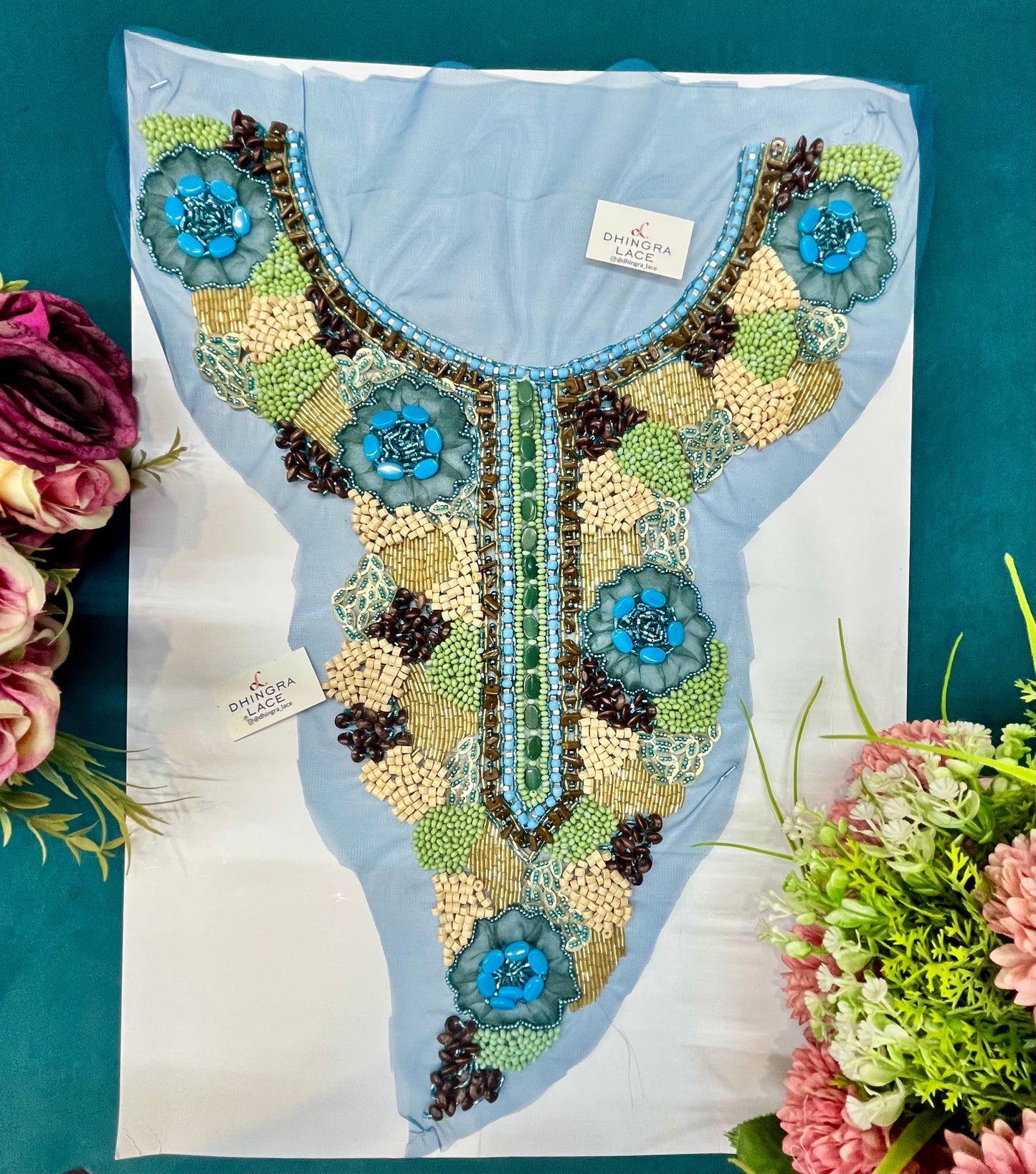 Beautiful Net Based Wooden,Beads,Cutdana& Sequins Work Neck Patches (1 Piece) 070826