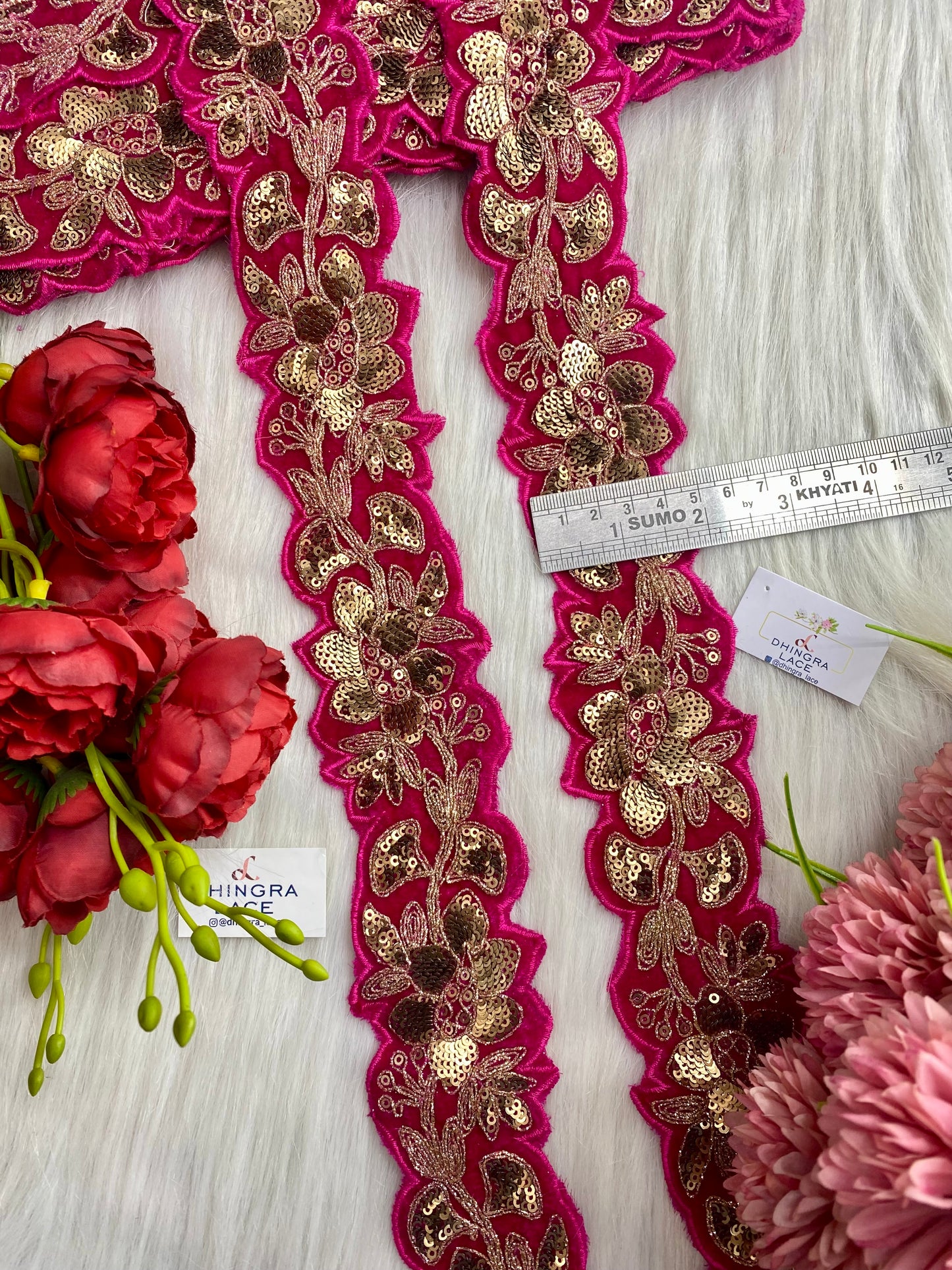 Beautiful Velvet Based 2 Inches Broad Lace Magenta 9 Meters 070126/090126