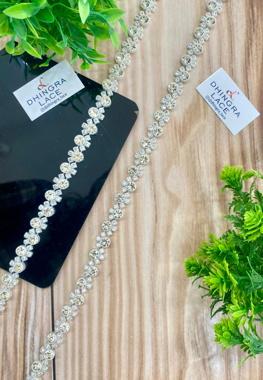 Beautiful Pearl And Zarkan Work Lace White (1 Meter) 130626/170626