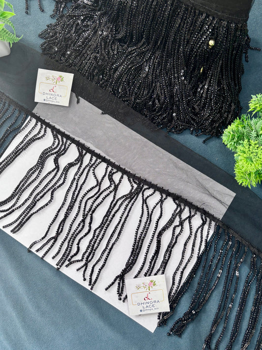 Beautiful Net Based Cutdana Work Fringes Lace 6.5 Inches Broad 041125