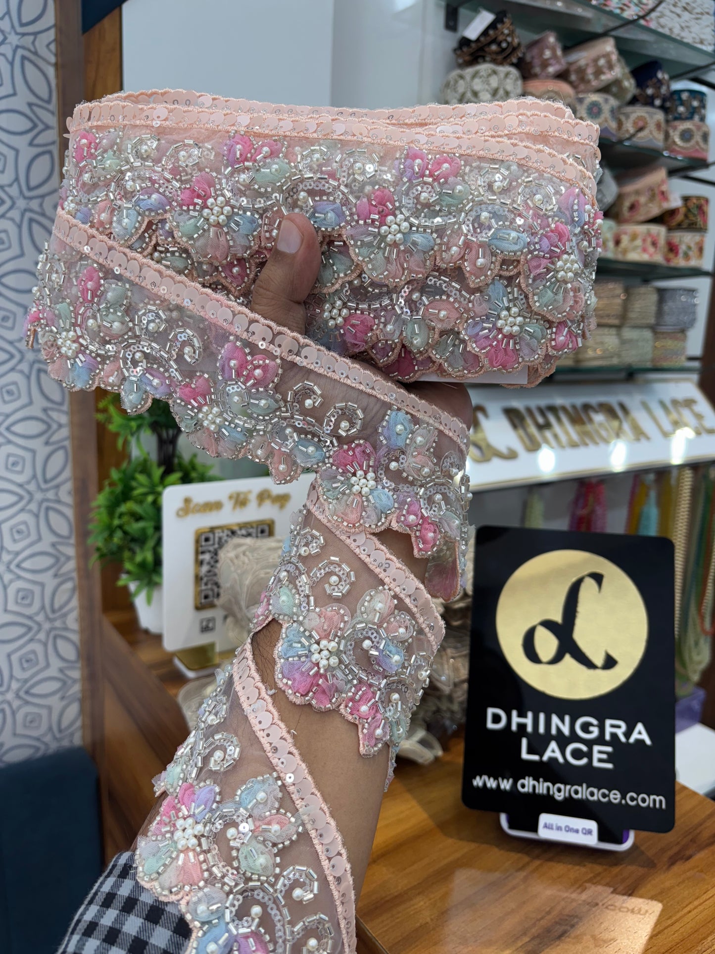 Beautiful Organza Based Sequence And Pearls Work Lace 130925