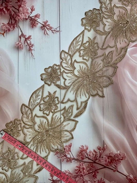 Beautiful Organza Based Zari Work Lace Antique Gold 260725/ 280725