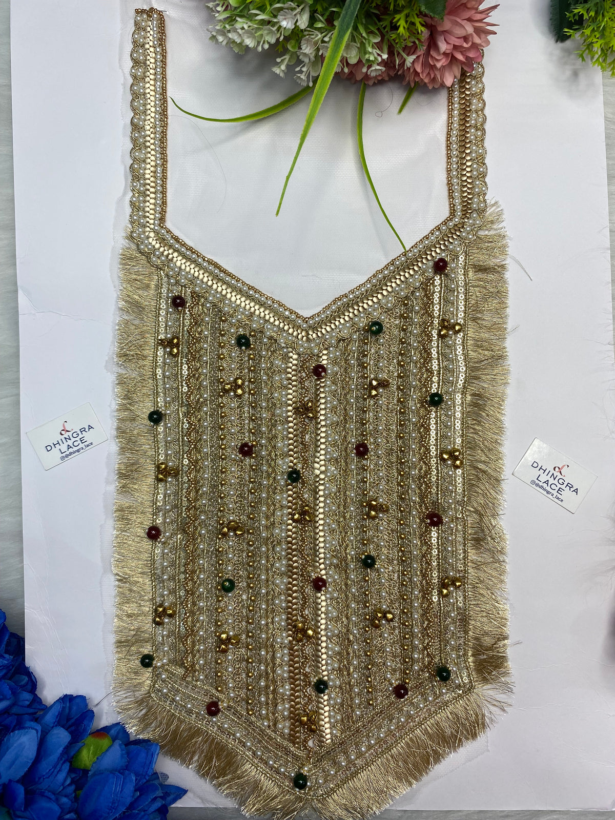 Rhine Stone Or Pearls Red Green Colour Combo With Metal Coins Or Handwork Neck Patches 161026