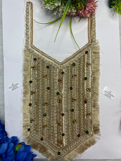 Rhine Stone Or Pearls Red Green Colour Combo With Metal Coins Or Handwork Neck Patches 161026