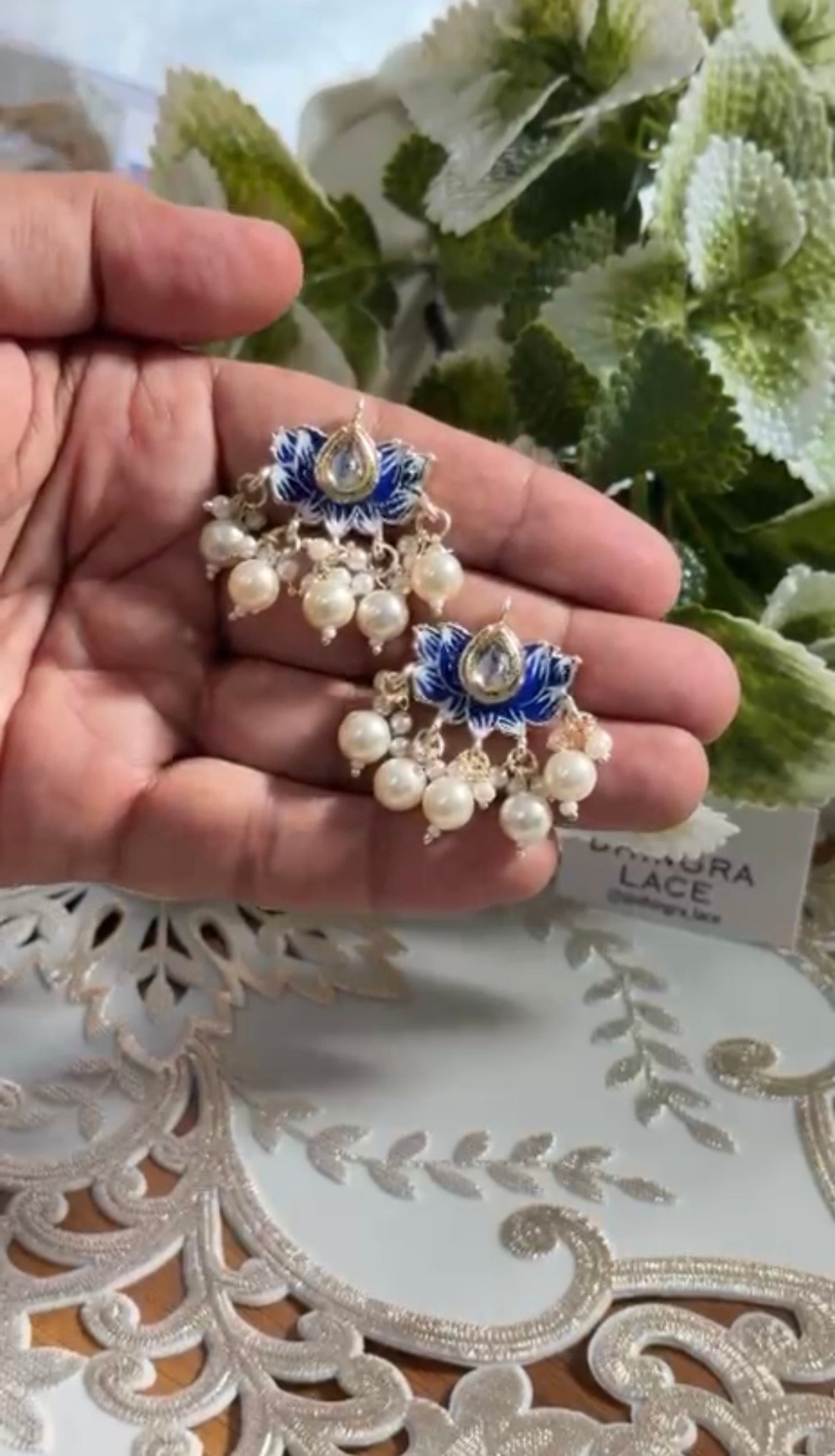 Beautiful Pearl Work Minakari Hanging Button (1 pair) 220826