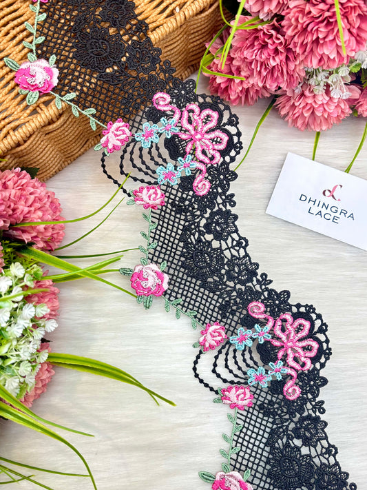 Beautiful Imported Guipure Lace Black Multi 280125