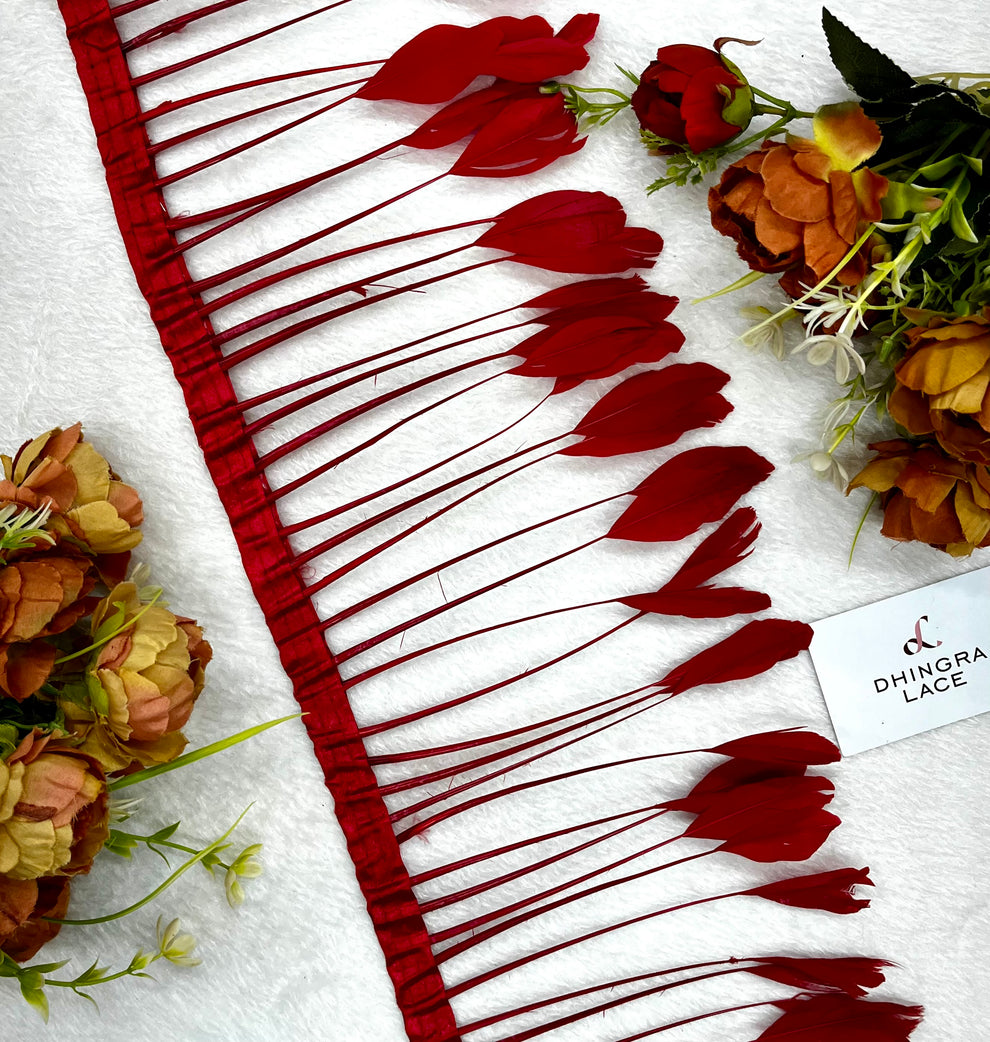 Beautiful Strip Feather Lace Red 190924 – Dhingra Lace