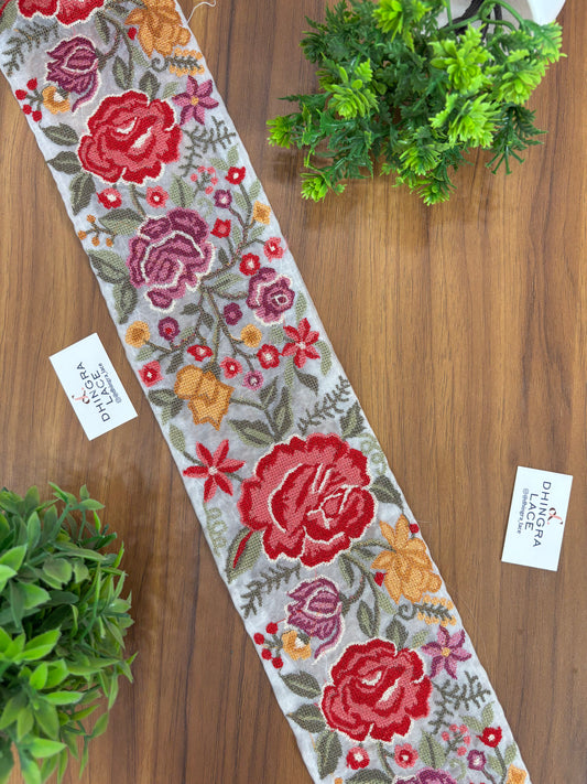 Cross Stitch Borders Multicolour Butterfly Floral Pattern For Saree Dupatta Lehanga & Home Furnishing 090726 Price Per Meter