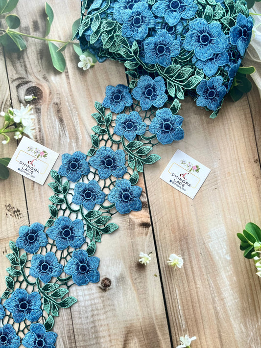 Beautiful Guipure Flower Lace Sky Blue 050825