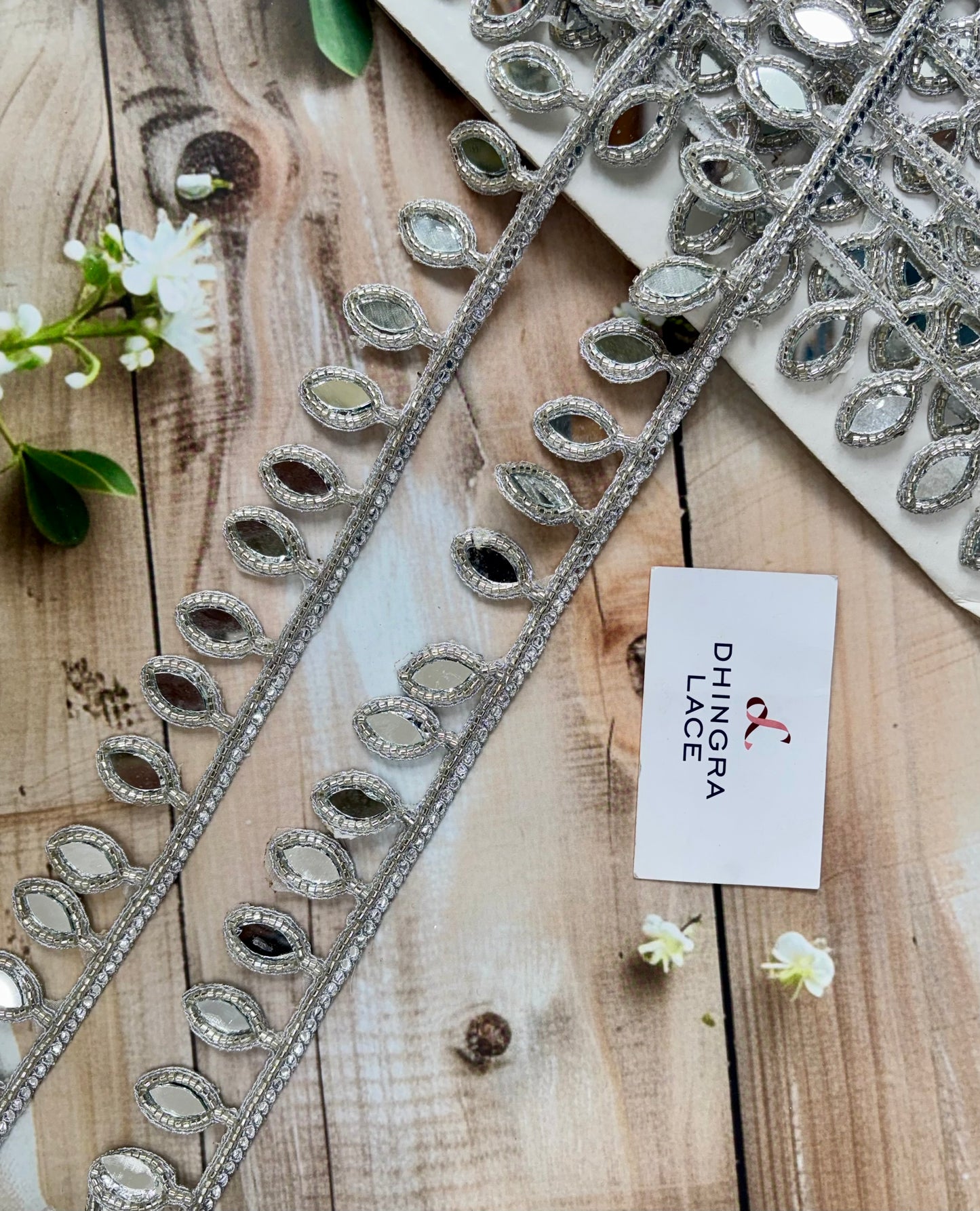 Beautiful Mirror Work Hanging Lace Silver 040825