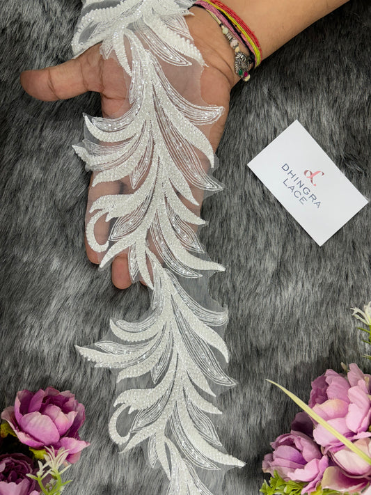 Beautiful Handwork Cutpipe And Sequence Work Lace White 191024C