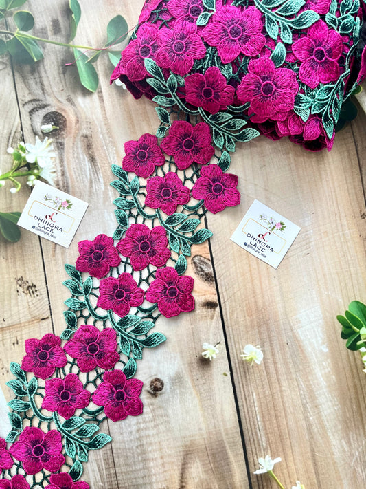 Beautiful Guipure Flower Lace Magenta 050825