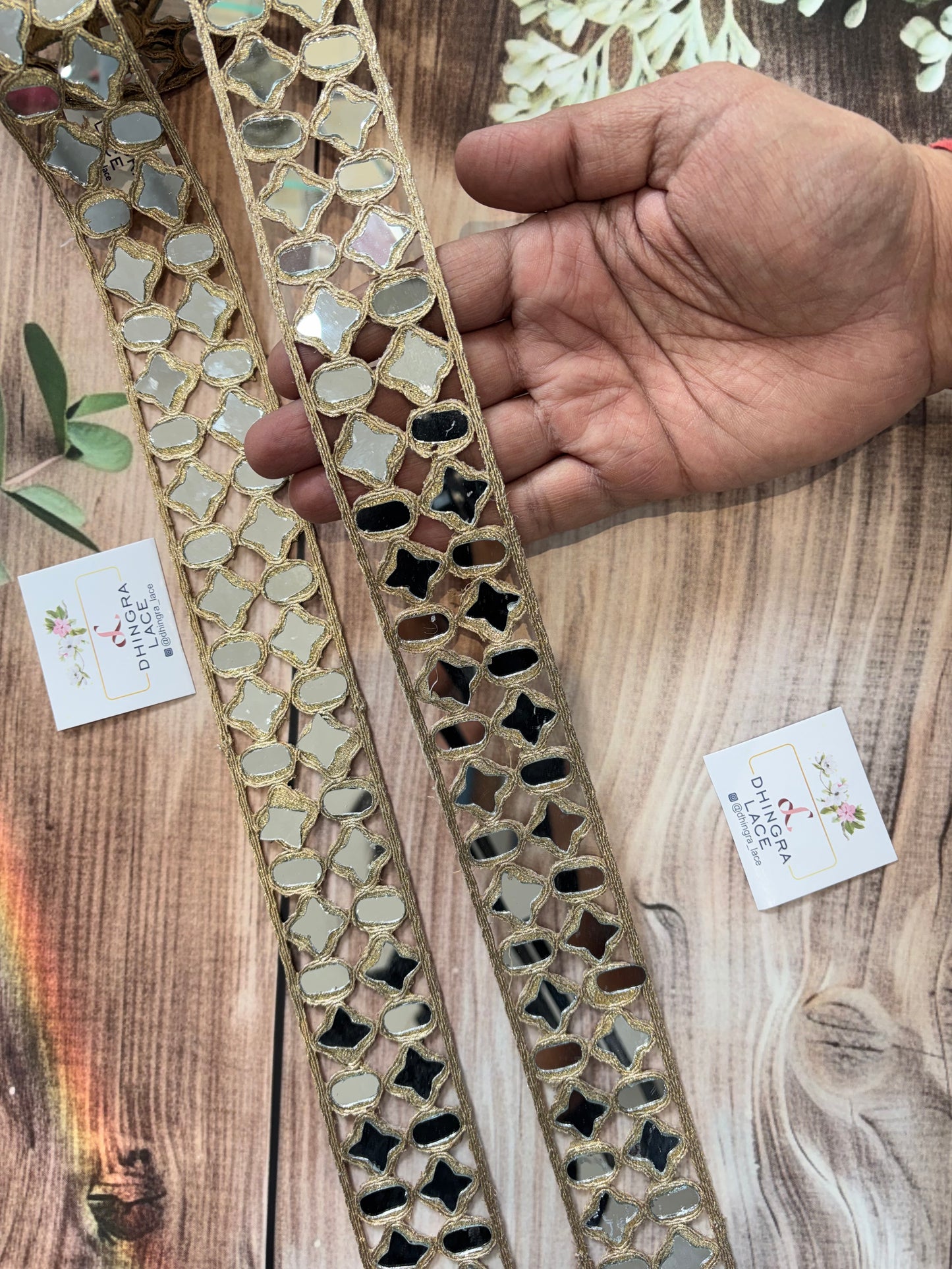 Beautiful Mirror Work Lace Gold 271225