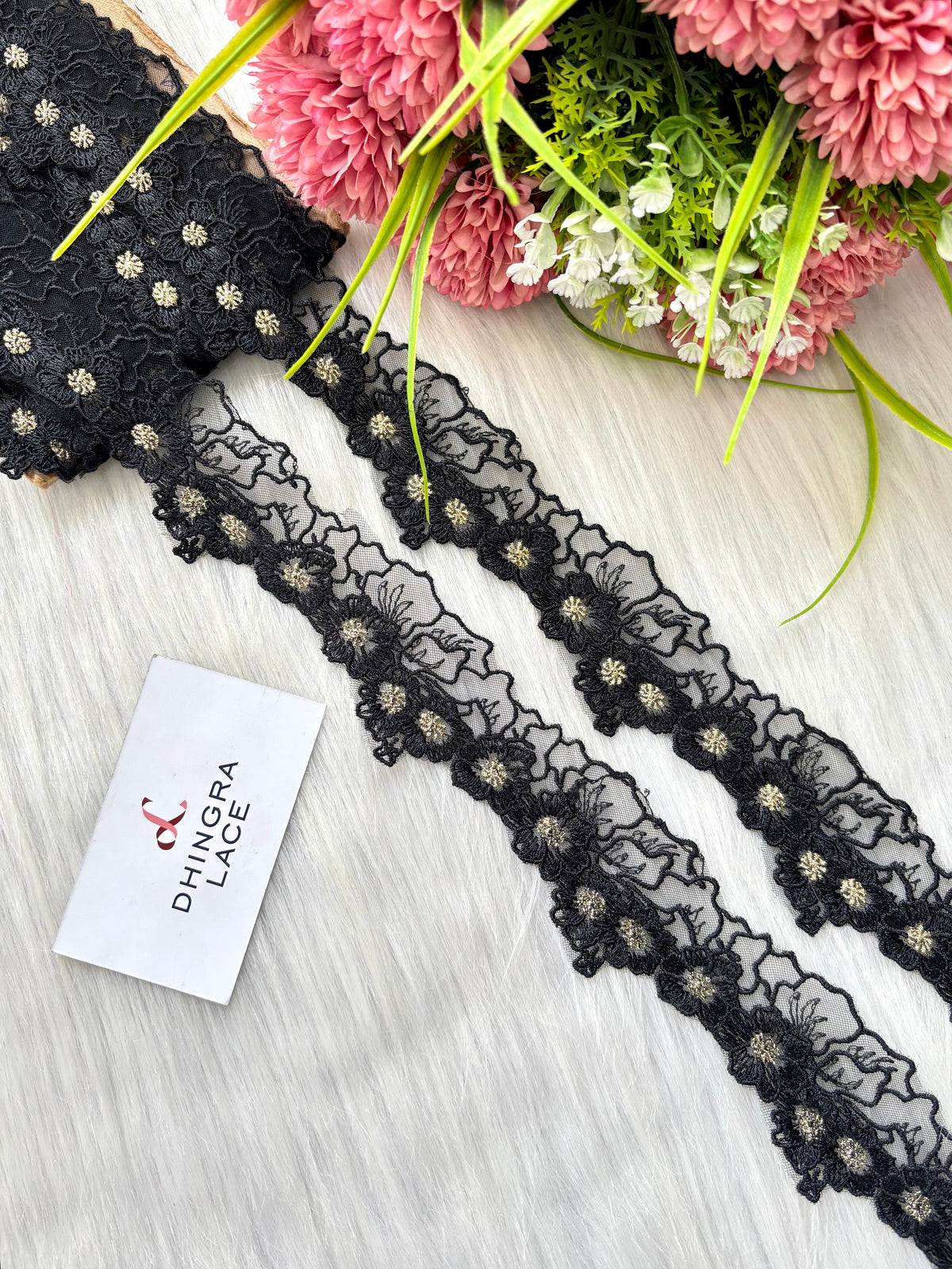 Beautiful Net Based Threadwork Lace Black 100625 – Dhingra Lace